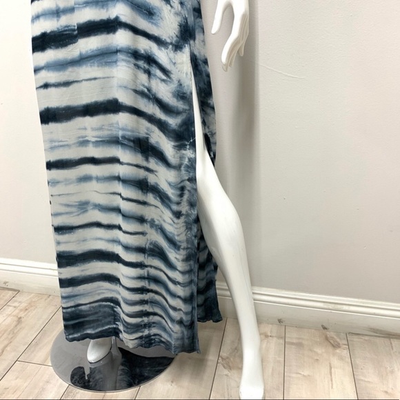 GYPSY05 NEW navy blue and white tie dye deep v maxi dress with leg slit,Gorgeous - Picture 8 of 9